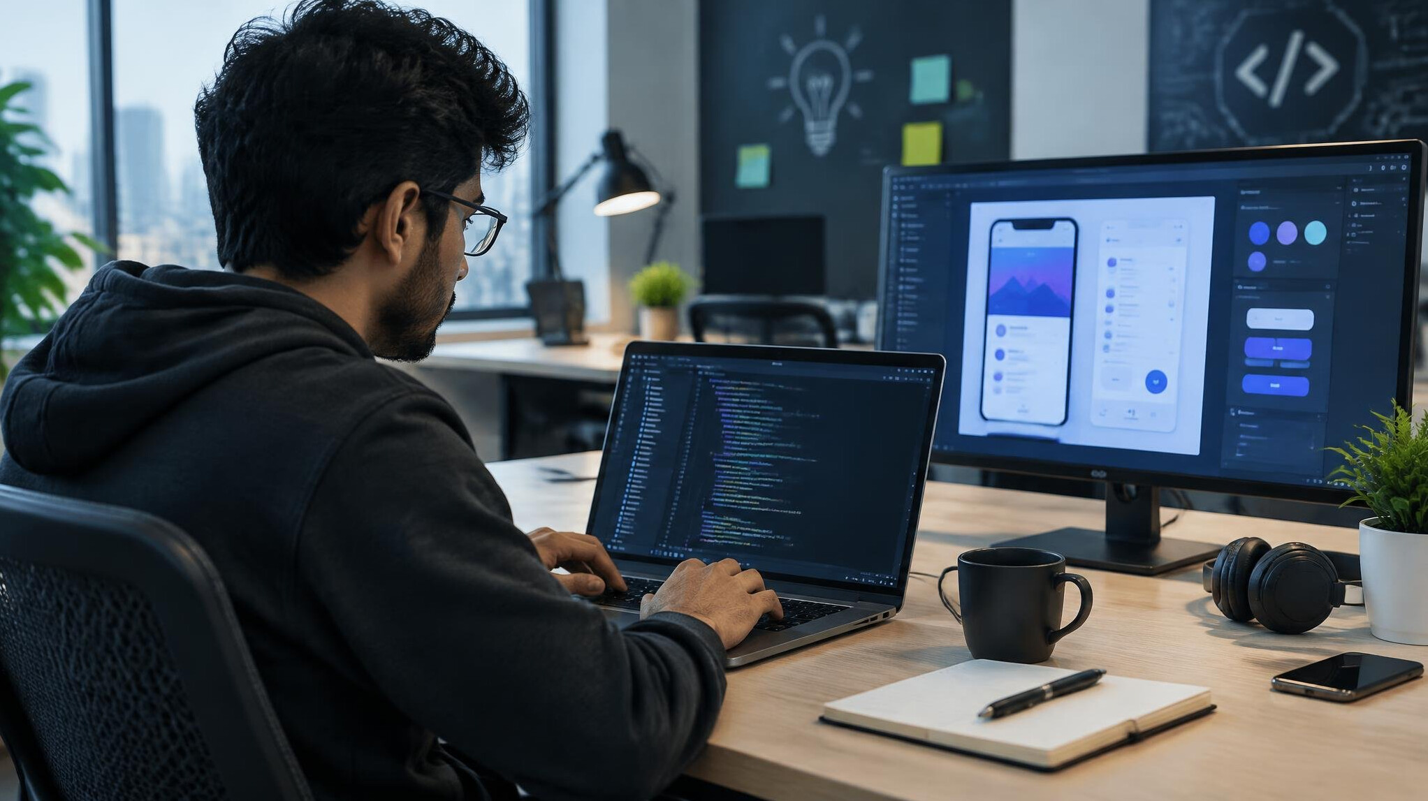 programmer working on laptop