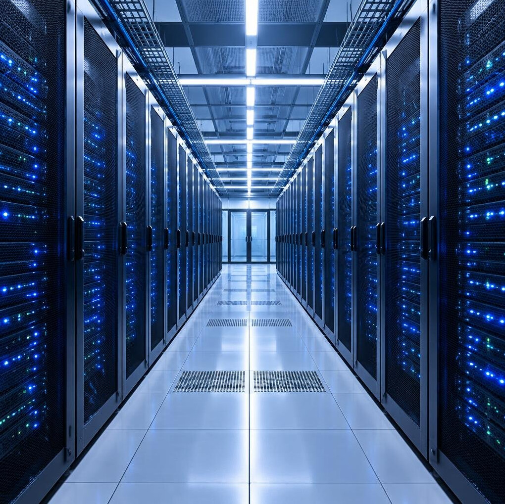 Rows of servers in a data center